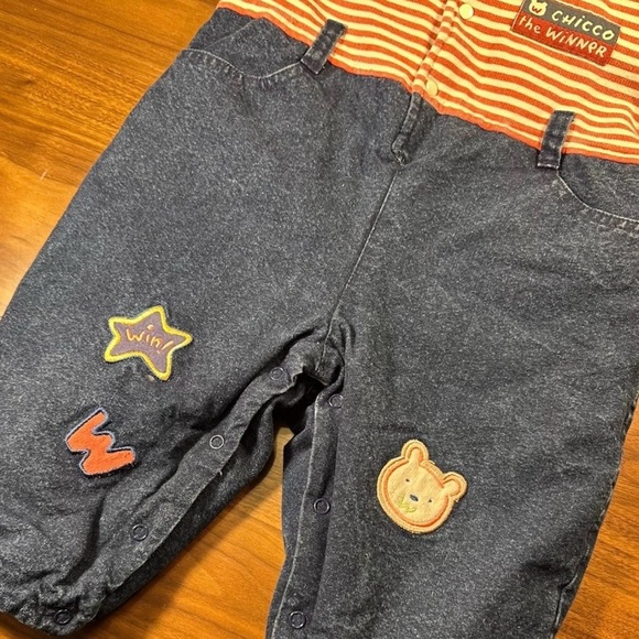 Chicco Baby Snowsuit Hooded Bunting Suit Red/Denim Bear Patch Size 6–12M - Picture 3 of 5